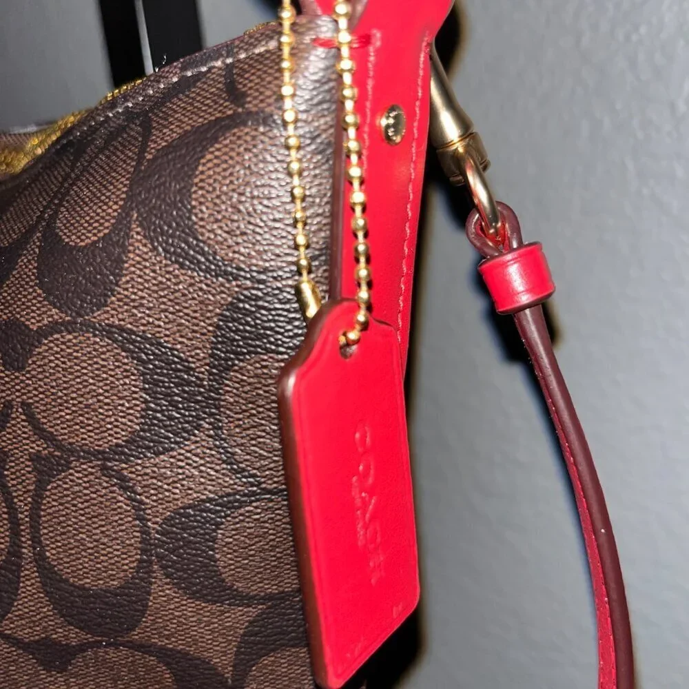 COACH ABBY DUFFLE SHOULDER & CROSSBODY STRAP BROWN SIGNATURE & RED NWOT 12